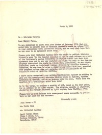 [Carta] 1960 mar. 1, [Estados Unidos] [a] Germán Plaza, Plaza & Janes, S.A., Barcelona, Spain
