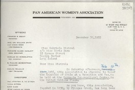 [Carta] 1955 Dec. 30, New York, [Estados Unidos] [a] Miss Gabriela Mistral, 15 Spruce Street, Rosly Harbor, Long Island