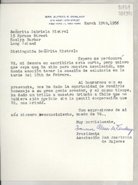 [Carta] 1956 mar. 19, New York, [Estados Unidos] [a] Señorita Gabriela Mistral, 15 Spruce Street, Rosly Harbor, Long Island