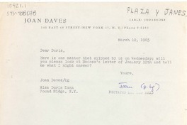 [Carta] 1965 ene. 22, [New York, Estados Unidos] [a] Doris Dana, New York, [Estados Unidos]