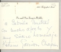 [Tarjeta] 1956, 1669 Thirty-first Street, [EE.UU.] [a] Gabriela Mistral, [EE.UU.]