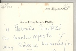 [Tarjeta] 1956, 1669 Thirty-first Street, [EE.UU.] [a] Gabriela Mistral, [EE.UU.]