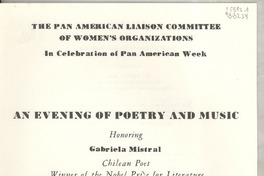 An evening of poetry and music : Honoring Gabriela Mistral [programa]