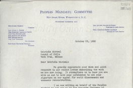 [Carta] 1950 Oct. 23, Washington D. C., [Estados Unidos] [a] Gabriela Mistral, Consul of Chile, Veracruz, México