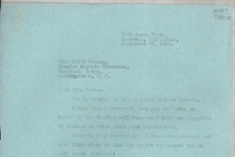 [Carta] 1946 Sept. 17, 1305 Buena Vista, Monrovia, California, [EE.UU.] [a] Miss Mabel Vernon, Peoples Mandate Committee, Hay-Adams House, Washington 6, D. C., [EE.UU.]