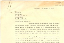 [Carta] 1960 ago. 8, Santiago, Chile [a] Doris Dana, New York, [Estados Unidos]