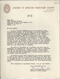 [Carta] 1950 July 20, Washington D. C., [Estados Unidos] [a] Exma Srta Doña Gabriela Mistral, Cónsul de Chile en Los Angeles, Cal.