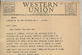 [Telegrama] [1950?], [EE.UU.] [a] Doris Dana, General Delivery, Hou, [EE.UU.]