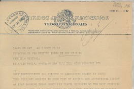 [Telegrama] 1950 nov. 27, Bethesda, MD, [EE.UU.] [a] Gabriela Mistral, Edificio Bahia, Apartado 338, Veracruz, Ver, México