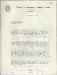 [Carta] 1950 Dec. 3, Academy of American Franciscan History, 29 Cedar Lane, Washington 14, D. C., [EE.UU.] [a] Miss Doris Dana, Co General Delivery, Houston, Texas, [EE.UU.]