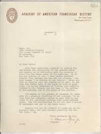 [Carta] 1950 Dec. 27, Academy of American Franciscan History, 29 Cedar Lane, Washington 14, D. C., [EE.UU.] [a la] Exma. Dra. Doña Gabriela Mistral, Co Consul General of Chile, 60 Broadway, New York City, [EE.UU.]