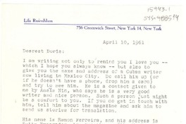 [Carta] 1961 apr. 10, [New York, Estados Unidos] [a] Doris [Dana]
