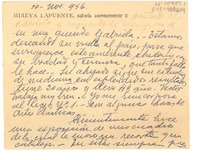 [Tarjeta] 1956 nov 10, [Santiago, Chile] [a] Gabriela [Mistral]