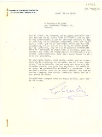 [Carta] 1934 abr. 25, [México] [a] Gabriela Mistral, Madrid, [España]
