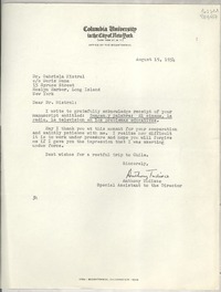 [Carta] 1954 Aug. 19, Columbia University in the City of New York, New York 27, N. Y., [EE.UU.] [a la] Dr. Gabriela Mistral, co Doris Dana, 15 Spruce Street, Roslyn Harbor, Long Island, New York, [EE.UU.]