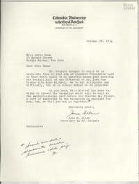 [Carta] 1954 Oct. 28, Columbia University in the City of New York, New York 27, N. Y., [EE.UU.] [a] Miss Doris Dana, 15 Spruce Street, Roslyn Harbor, New York, [EE.UU.]