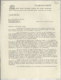 [Carta] 1951 oct. 10, París, [Francia] [a la] Sra. Doña Gabriela Mistral, Salita Sendillo, 17, Capodimonte, Napoli, [Italia]