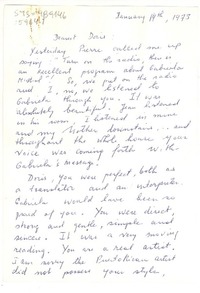 [Tarjeta] 1973 jan. 14, [Estados Unidos] [a] Doris Dana