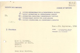 [Carta] 1933 Sept. 5, Roma, [Italia] [a] Miss G. Mistral, Consulate of Chile, Madrid
