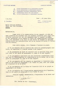 [Carta] 1934 juin 21, Rome, [Italie] [a la] Mademoiselle Gabriela Mistral, Hôtel des Iles Borromées, Stresa, [Italie]