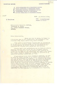 [Carta] 1934 juil. 7, Rome, [Italie] [a la] Mademoiselle Gabrielle [i.e. Gabriela] Mistral, Consolado de Chile, 11, Avenue Menendes Pelajo, Madrid, [Spagne]