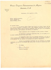 [Carta] 1947 ago. 29, Guatemala [a] Gabriela Mistral, Santa Bárbara, California, [Estados Unidos]