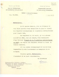 [Carta] 1935 mars 25, Paris, 2 Rue de Montpensier, [France] [a la] Mademoiselle Gabriela Mistral, Déléguée du Chili auprès de l'I.I.C.I., Consul du Chili à Madrid, Consulat du Chili, Madrid, Espagne