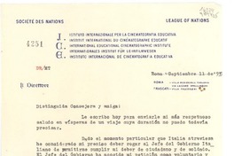 [Carta] 1935 sept. 11, Roma, [Italia] [a la] Srta. Doña Gabriela Mistral, Cónsul de Chile, Av. Menéndex y Pelayo, 11, Madrid, [España]