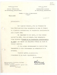 [Carta] 1936 avril 14, Paris, [Francia] [a] Mademoiselle Gabriela Mistral, Consul du Chili, Lisbonne, Portugal