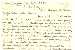 [Carta] 1947 sep. 7, Cruz Grande, vía la Serena, Chile [a] Lucila Godoy, Los Angeles, California, [Estados Unidos]
