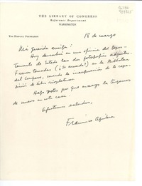 [Carta] [1946] mar. 18, The Library of Congress, Reference Department, Washington, [EE.UU.] [a] Mi querida amiga