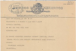 [Telegrama] 1950 nov. 16, Washington D C, [EE.UU.] [a] Gabriela Mistral, PO Box 338, Veracruz, Ver., [México]