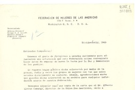 [Carta] 1949 dic. 22, Washington D. C., [Estados Unidos] [a] Estimadas compañeras