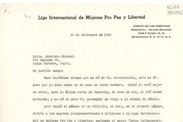 [Carta] 1949 dic. 30, Washington D. C., [Estados Unidos] [a] Srita. Gabriela Mistral, 729 East Anapamu St., Santa Barbara, Calif.