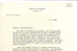 [Carta] 1947 abr. 25, Washington, [Estados Unidos] [a] Srta. Gabriela Mistral, 1305 Buena Vista Street, Monrovia, California