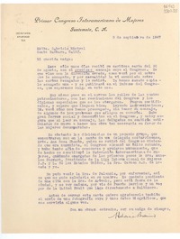 [Carta] 1947 sept. 9, Guatemala [a] Srita. Gabriela Mistral, Santa Barbara, Calif.