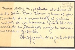 [Tarjeta] 1955 jul. 15, Antofagasta, [Chile] [a] Doris Dana