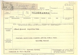 [Telegrama] 1952 jul. 28, Consulado de Chile, Nápoles, [Italia] [a] [Fernando A. Requena], Cónsul General Argentina, Roma, [Italia]