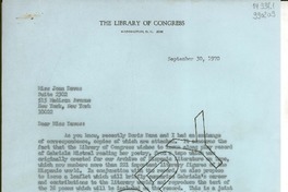 [Carta] 1970 Sept. 30, [Washington D. C., Estados Unidos] [a] Miss Joan Daves, Suite 2302, 515 Madison Avenue, New York