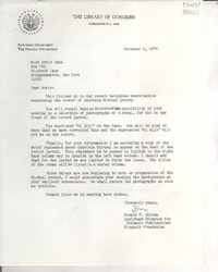 [Carta] 1970 Nov. 6, [Washington D. C., Estados Unidos] [a] Miss Doris Dana, Box 784, Hildreth Lane, Bridgehampton, New York