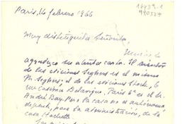[Carta] 1966 feb. 1, 20 Rue de Grenelle, [Paris], [France] [a la] Muy distinguida Señorita