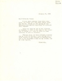 [Carta] 1966 Jan. 27 [a] Dear Mathilde Pomes, [France]