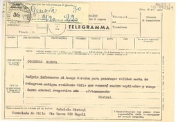 [Telegrama] 1952 ago. 23, Consulado de Chile, Napoles, [Italia] [a] Con[sulado de] Chile, Genova, Italia