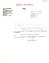 [Carta] 1968 juil. 11, Paris, [Francia] [a] Mademoiselle Doris Dana, P. Box 284, Hack Green Road, Pound Ridge, New York