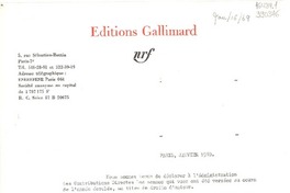 [Carta] 1969 janv. 15, Paris, [Francia] [a] Mademoiselle Doris Dana, P. Box 284, Hack Green Road, Pound Ridge, New York