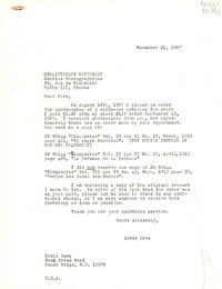 [Carta] 1967 Nov. 21, Hack Green Road, Pound Ridge, N. Y., [Estados Unidos] [a] Bibliotheque Nationale, Service Photographique, Paris, France