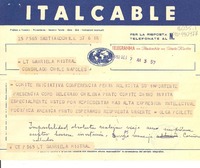 [Telegrama] 1952 set. 7, Santiago, Chile [a] Gabriela Mistral, Consulado Chile, Napoles, [Italia]