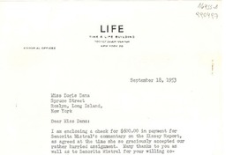 [Carta] 1953 Sept. 18, Life, Time & Life Building, Rockefeller Center, New York 20, [EE.UU.] [a] Miss Doris Dana, Spruce Street, Roslyn, Long Island, New York, [EE.UU.]