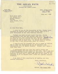 [Carta] 1957 May 18, Bombay, India [a] Miss Doris Dana, 15 Spruce St., Roslyn Harbor, Long Island, N. Y.