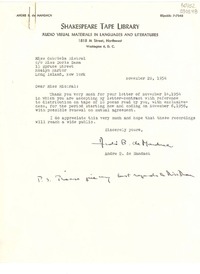 [Carta] 1954 Nov. 22, Washington D. C., [Estados Unidos] [a] Miss Gabriela Mistral, 15 Spruce Street, Roslyn Harbor, Long Island, New York